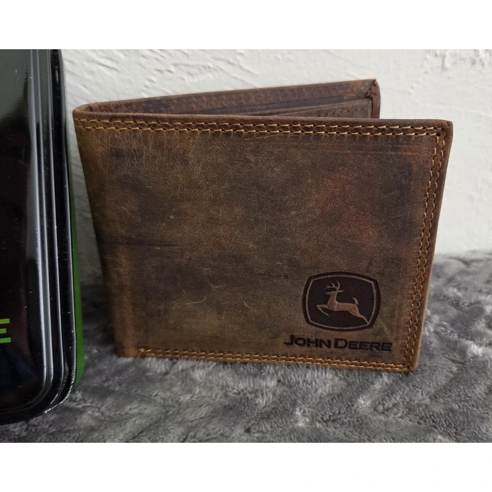 John Deere Men's Brown Leather Wallet Credit Card Holder